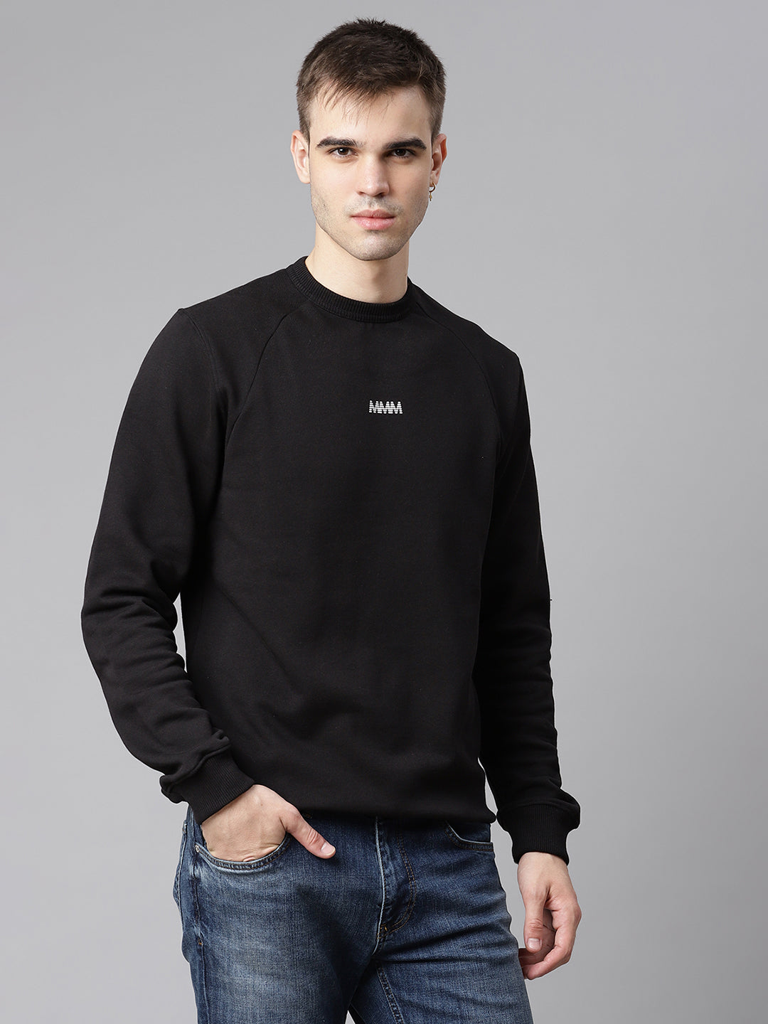Matinique Men Black Solid Round Neck Sweatshirt