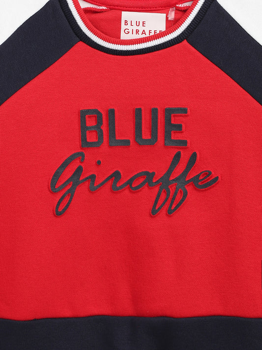 Blue Giraffe Boys Red Solid Round Neck Sweatshirt