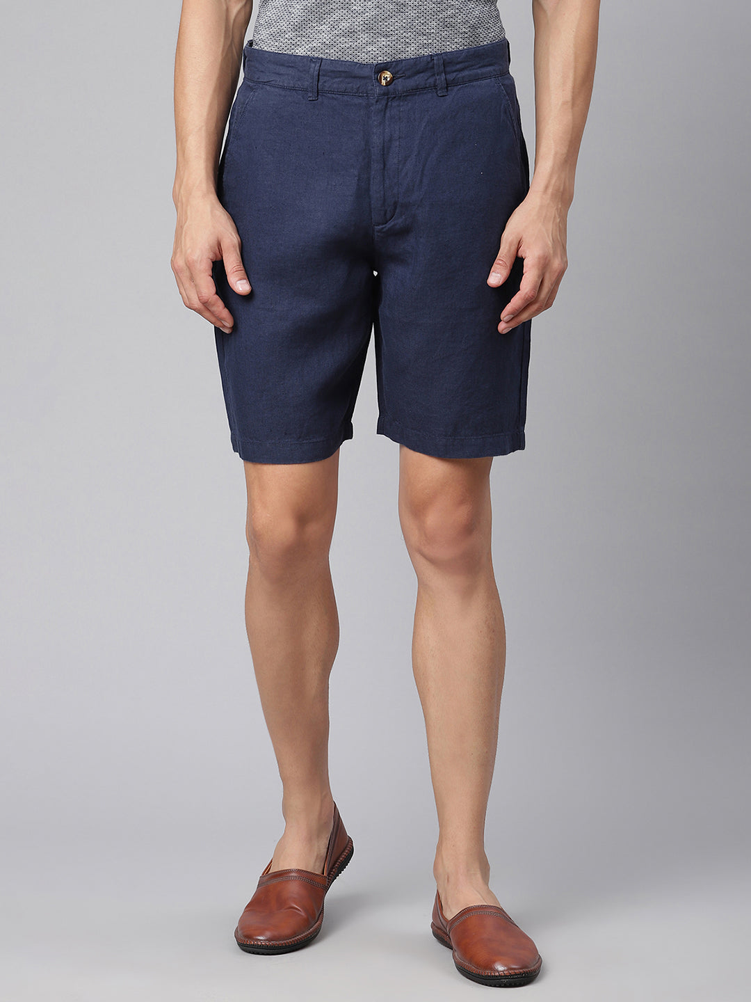 Harsam Men Navy Blue Solid Regular Fit Shorts