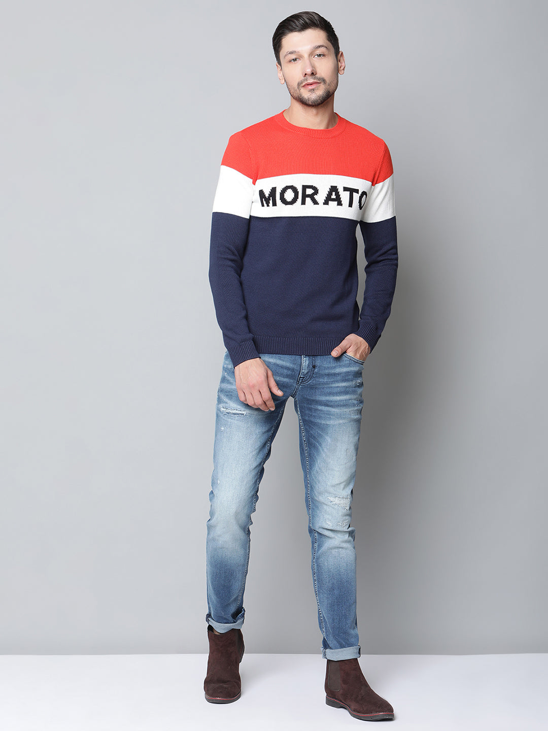 Antony Morato Men Blue Solid Round Neck Sweater