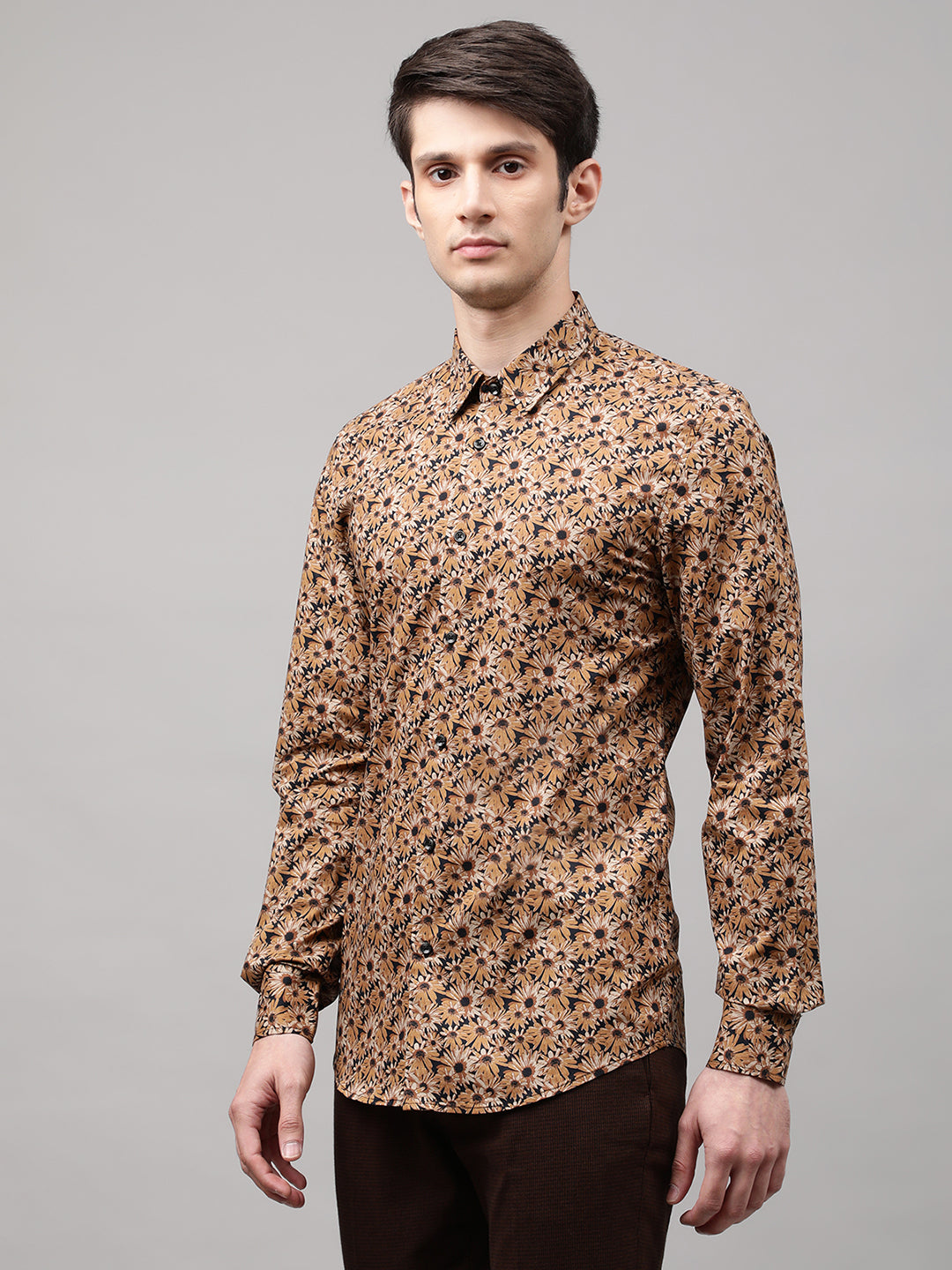 Antony Morato Men Yellow Classic Regular Fit Floral Printed Casual Shirt