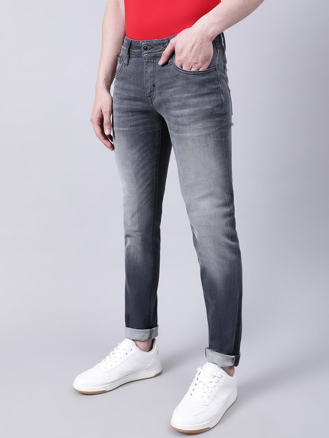 Antony Morato Men Grey Tapered Fit Low Distress Heavy Fade Jeans