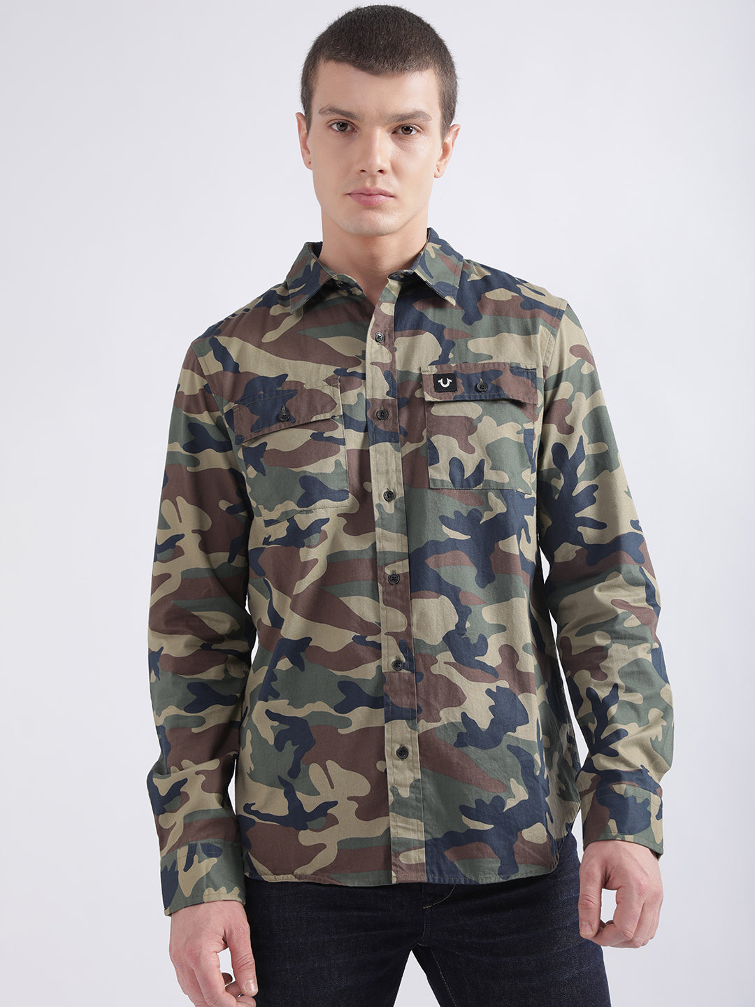 True Religion Multi Camo Printed Triple Needle Regular Fit Shirt