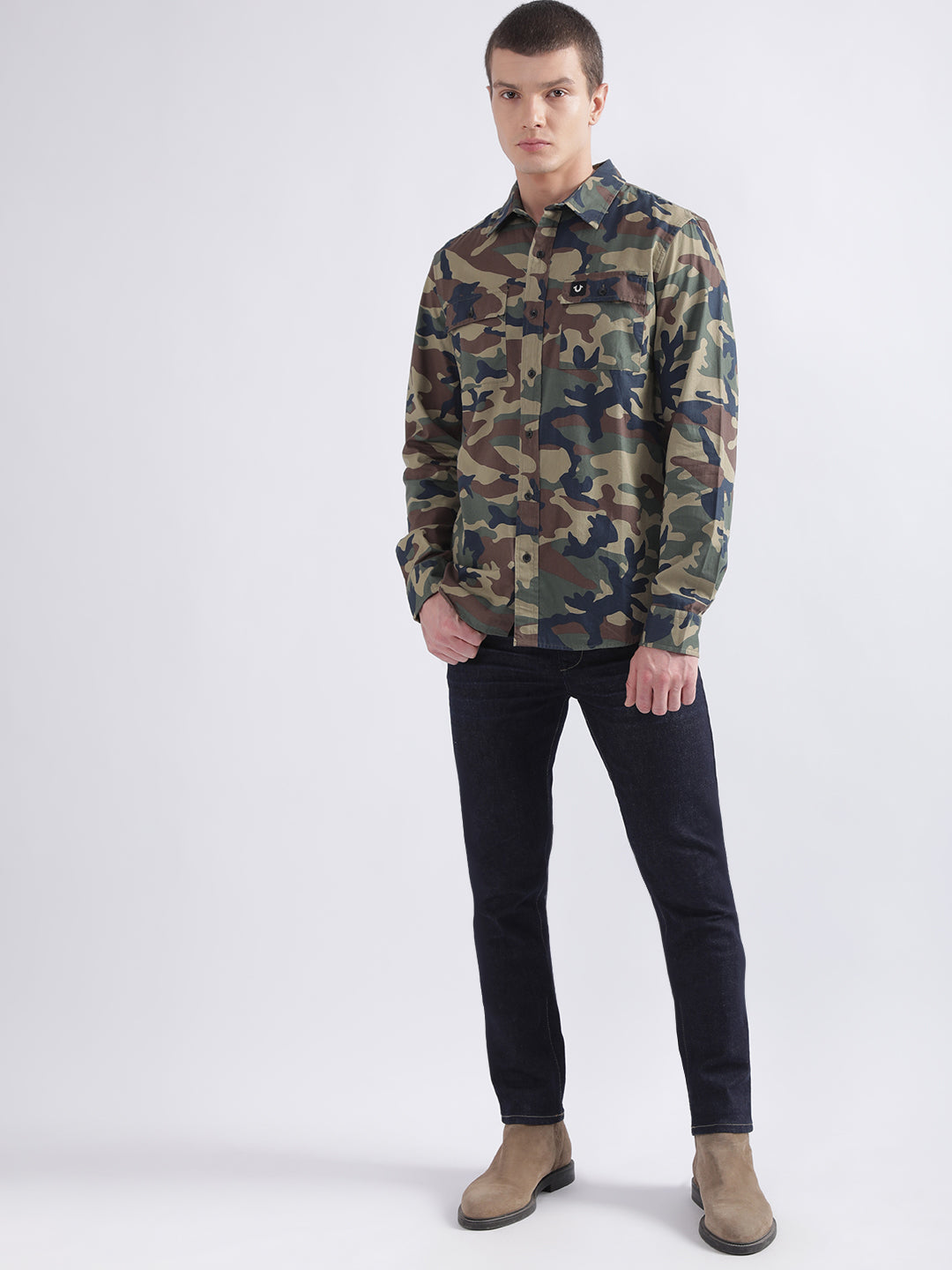 True Religion Multi Camo Printed Triple Needle Regular Fit Shirt