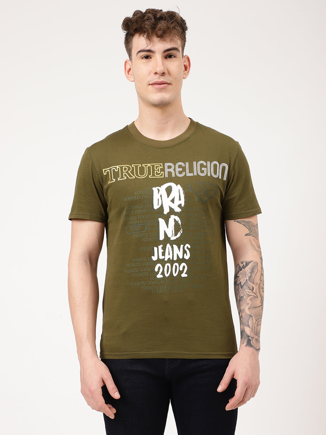 True Religion Martini Olive Printed Regular Fit T-Shirt