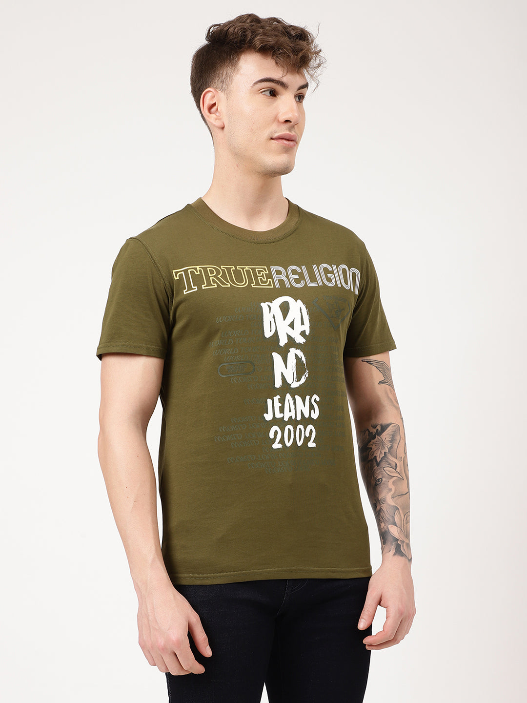 True Religion Martini Olive Printed Regular Fit T-Shirt
