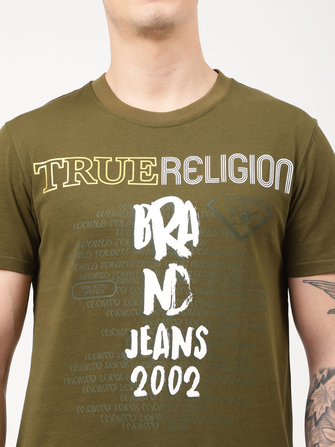 True Religion Martini Olive Printed Regular Fit T-Shirt