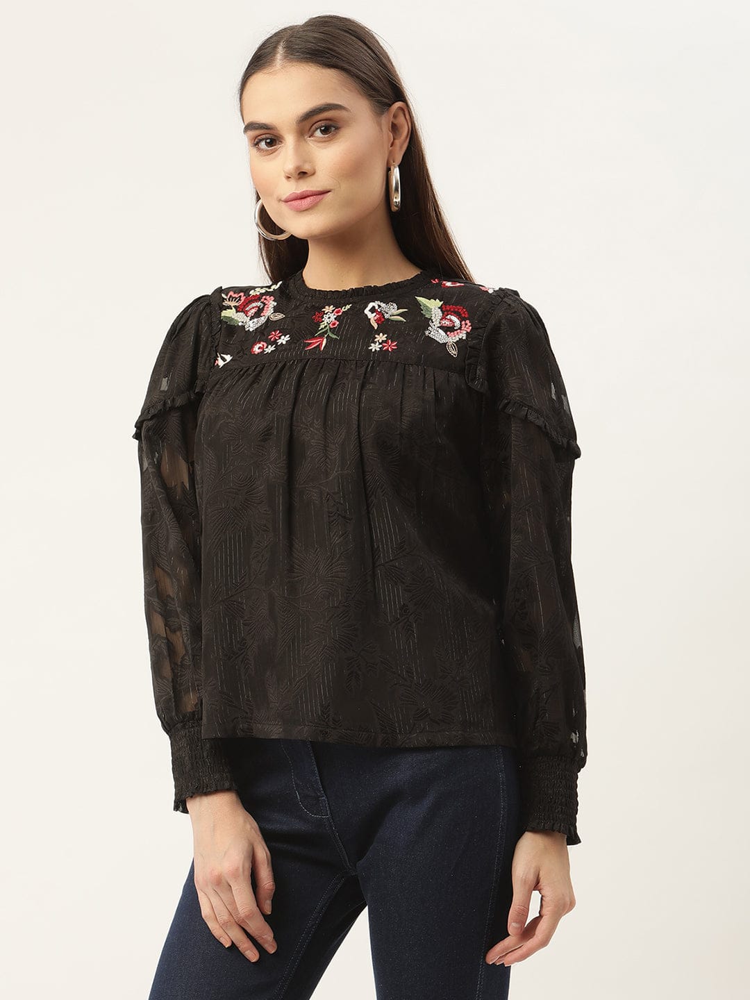 Elle Women Embroidered Round Neck Top