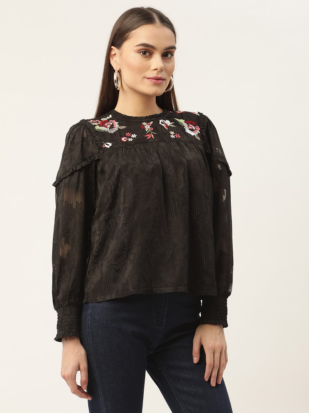 Elle Women Embroidered Round Neck Top