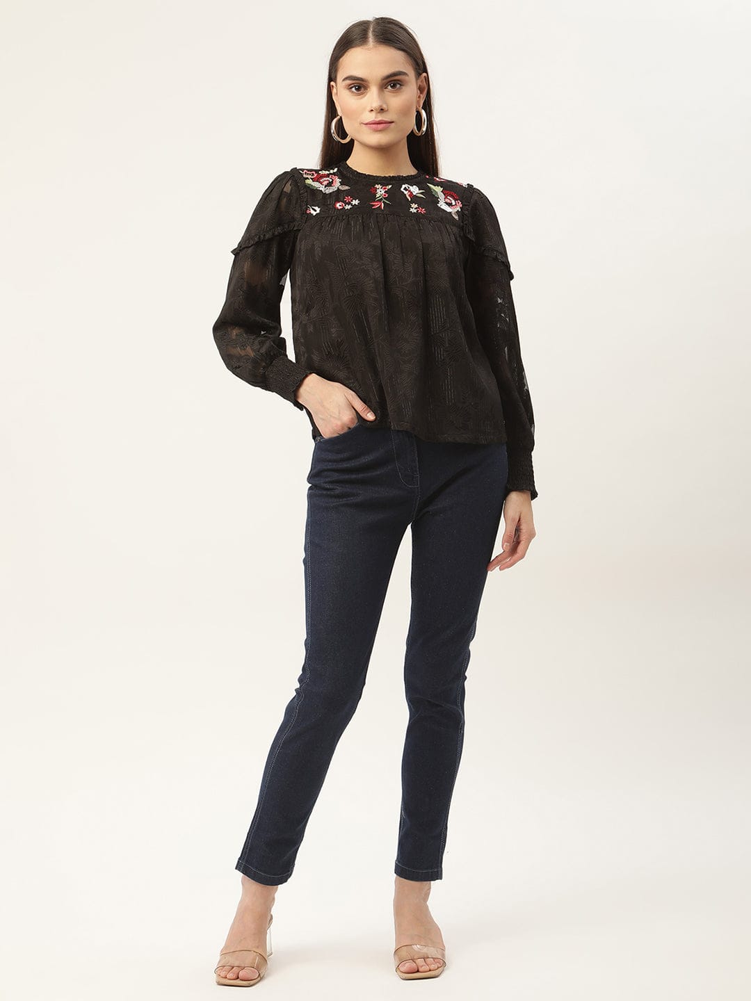 Elle Women Embroidered Round Neck Top