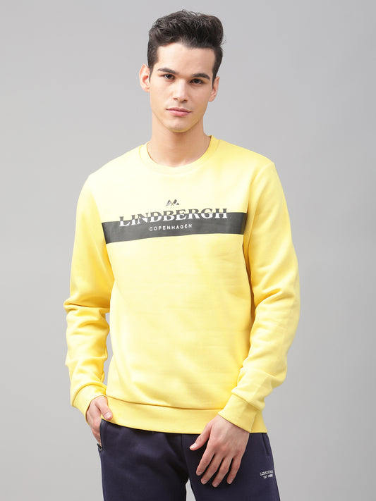Lindbergh Men Yellow Solid Round Neck Sweatshirt