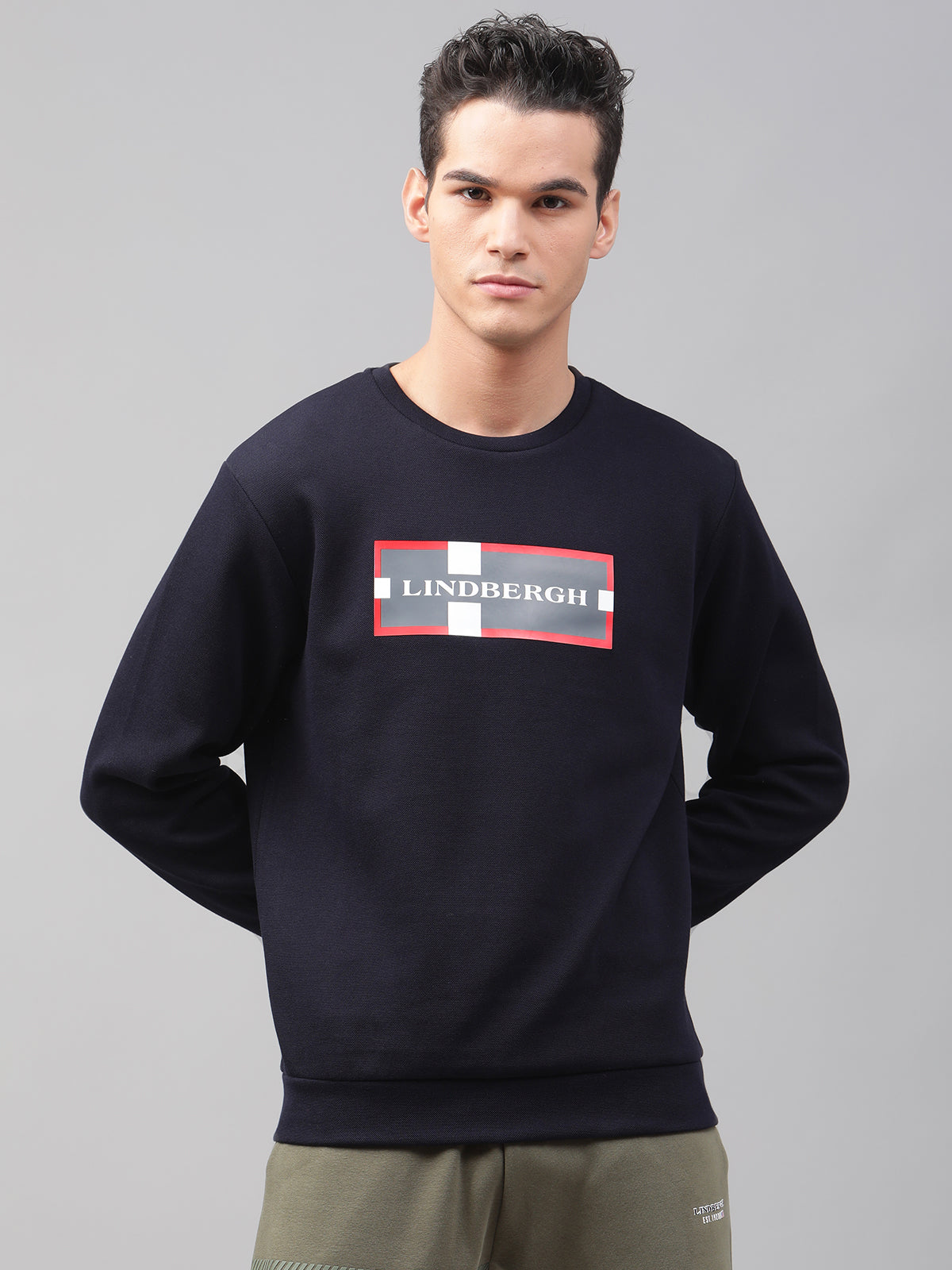 Lindbergh Men Blue Solid Round Neck Sweatshirt