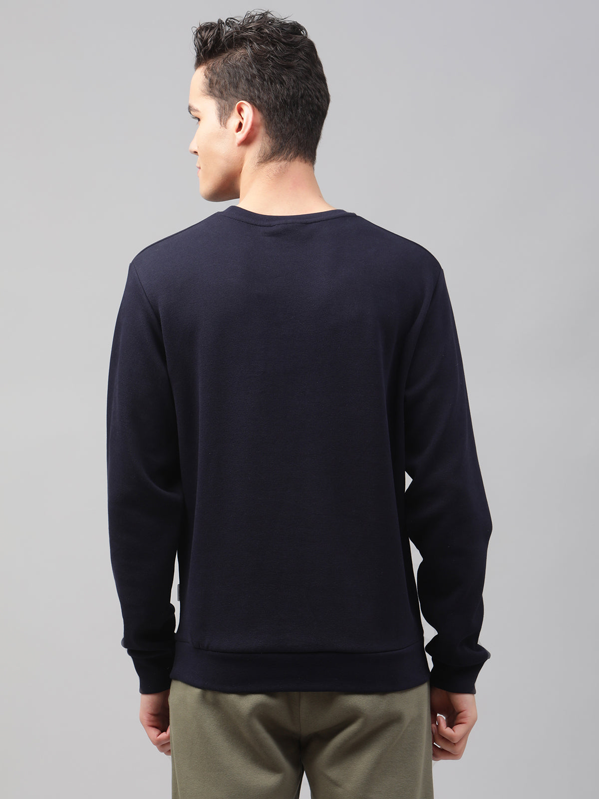 Lindbergh Men Blue Solid Round Neck Sweatshirt