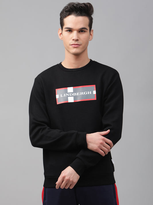 Lindbergh Men Black Solid Round Neck Sweatshirt