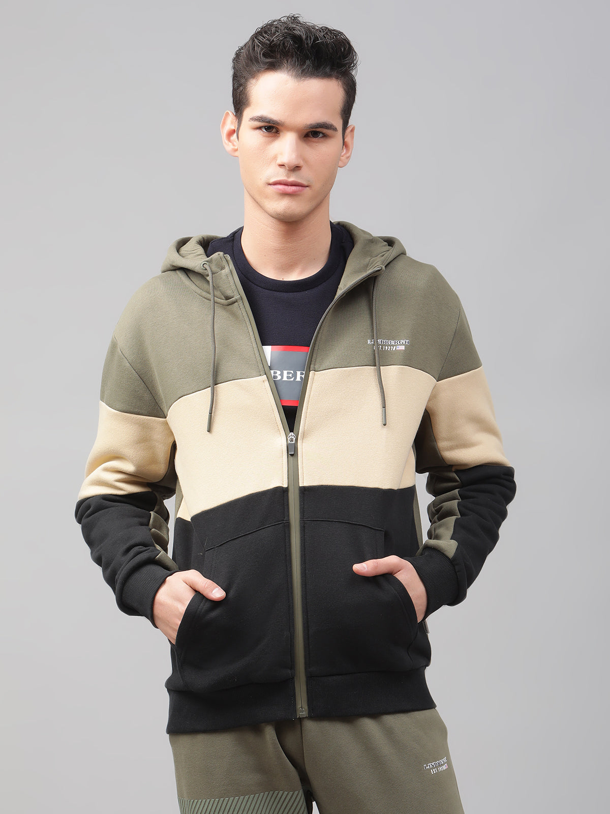 Lindbergh Men Black Solid Round Neck Sweatshirt