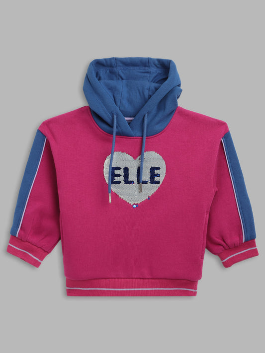 Elle Kids Girls Blue Solid Round Neck Sweatshirt