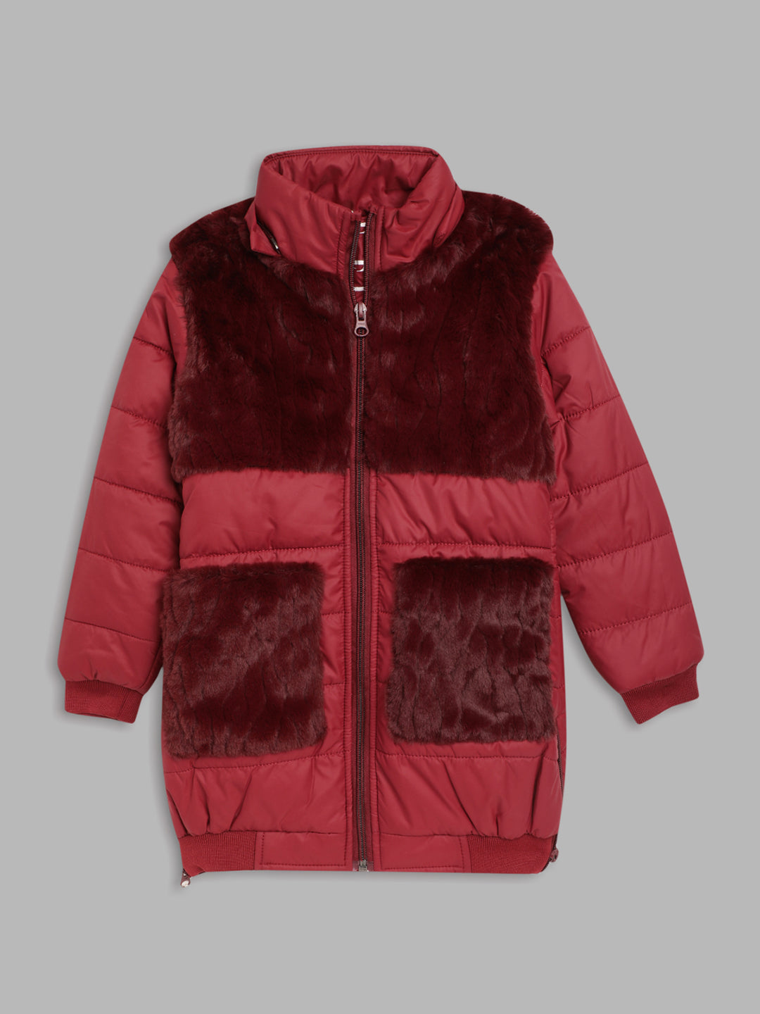 Elle Kids Girls Maroon Solid Collar Jacket