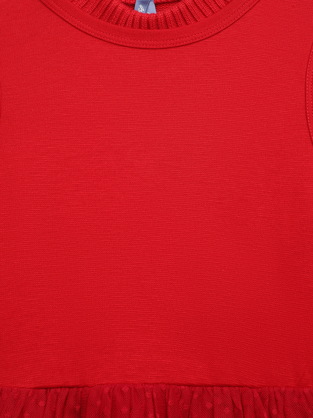 Blue Giraffe Girls Red Solid Round Neck Winter Dress