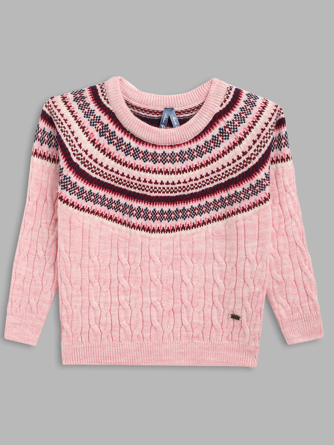 Blue Giraffe Girls Pink Solid Round Neck Sweater