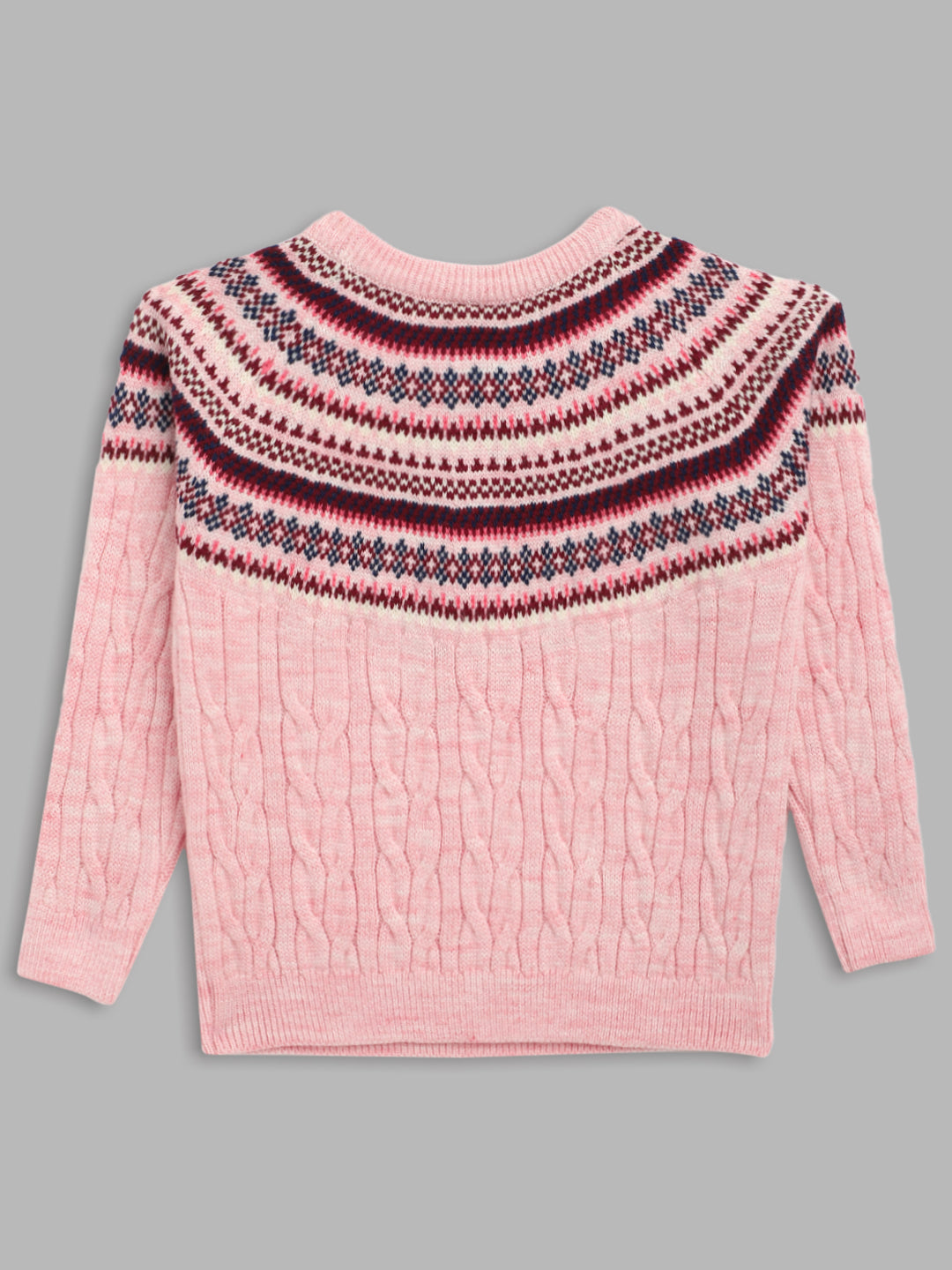 Blue Giraffe Girls Pink Solid Round Neck Sweater