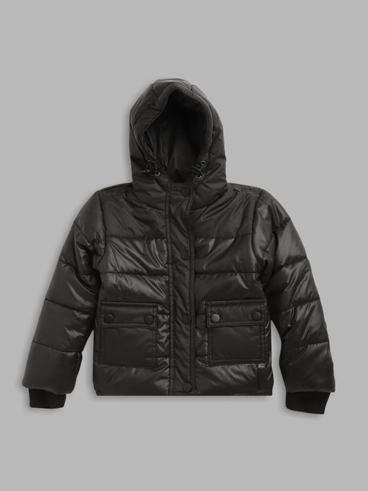 Elle Kids Girls Black Solid Collar Jacket