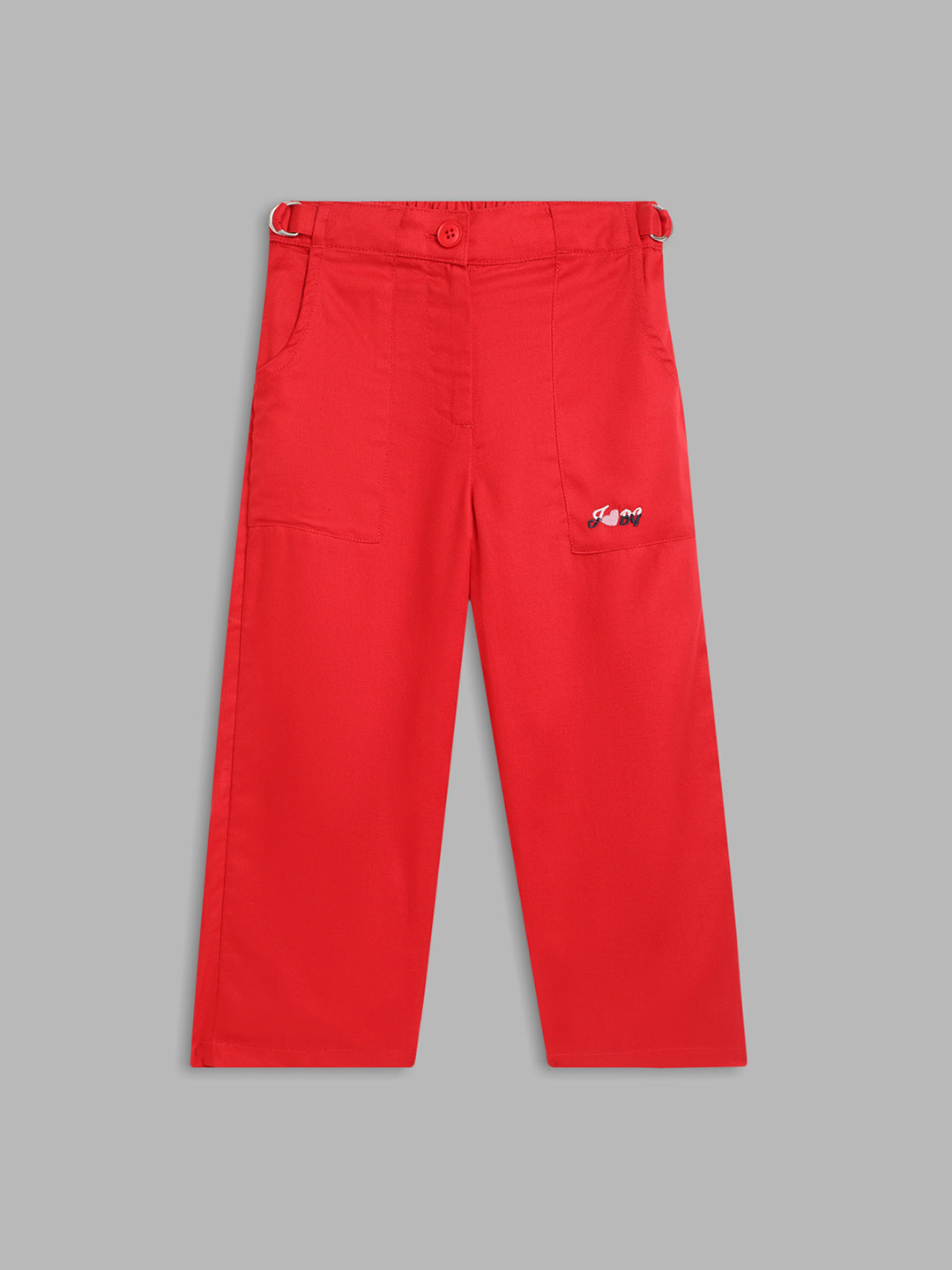 Blue Giraffe Girls Red Solid Regular Fit Trouser
