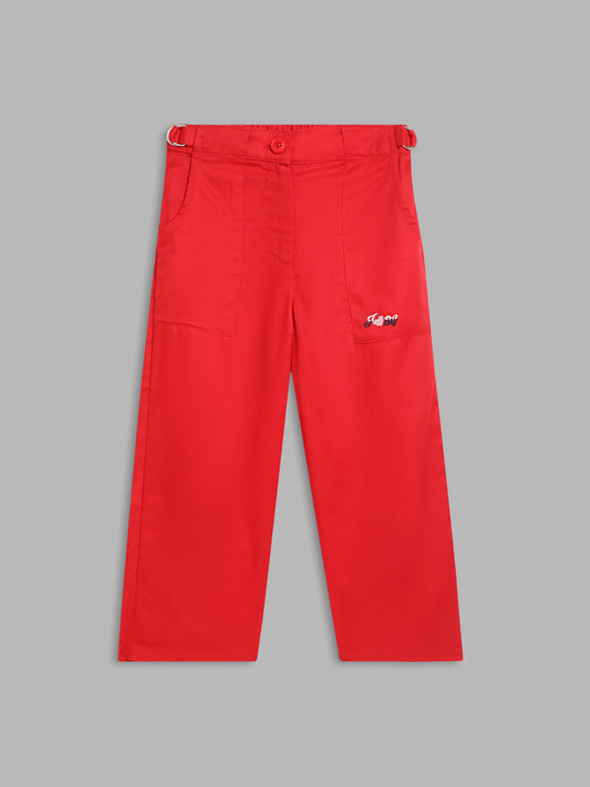 Blue Giraffe Girls Red Solid Regular Fit Trouser