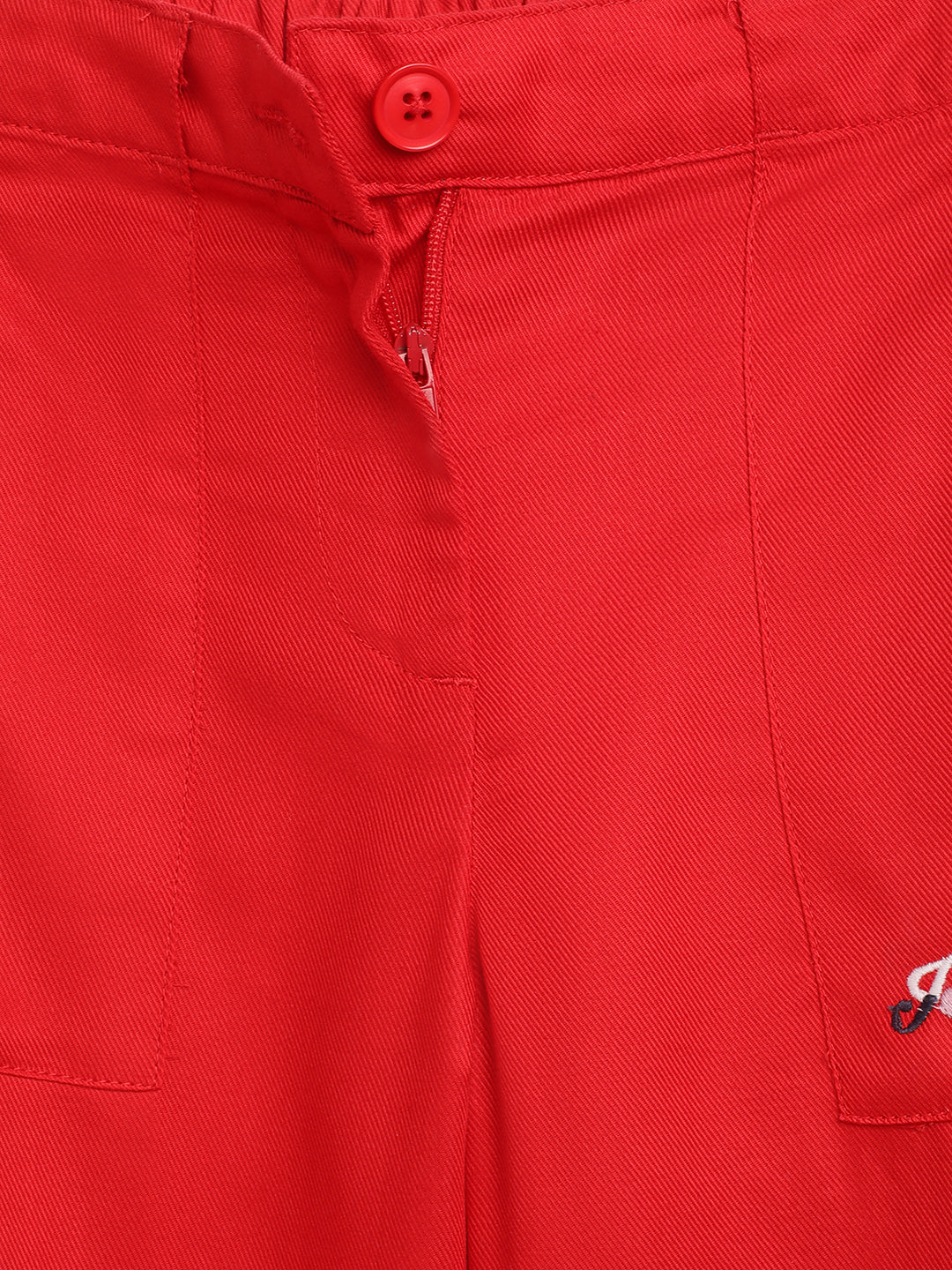 Blue Giraffe Girls Red Solid Regular Fit Trouser