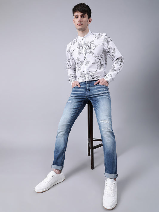 Antony Morato White Madrid Floral Print Straight Fit Shirt