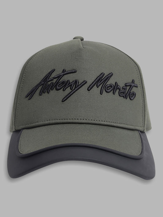 Antony Morato Men Olive Green  Black Embroidered Baseball Cap