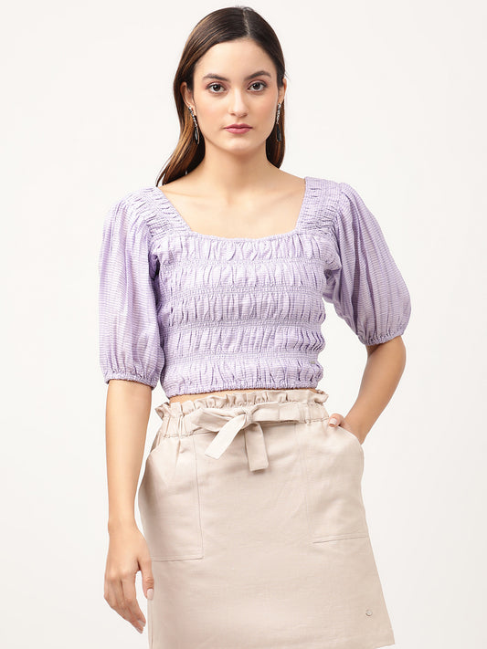 Elle Women Lilac Solid Square Neck Top