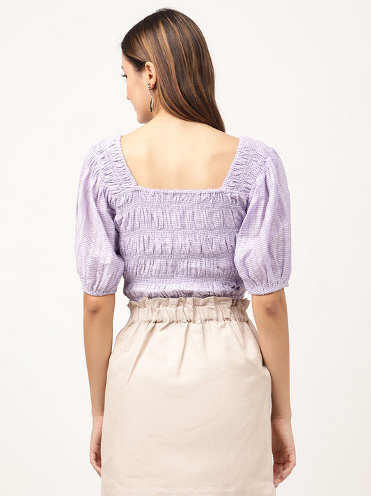 Elle Women Lilac Solid Square Neck Top