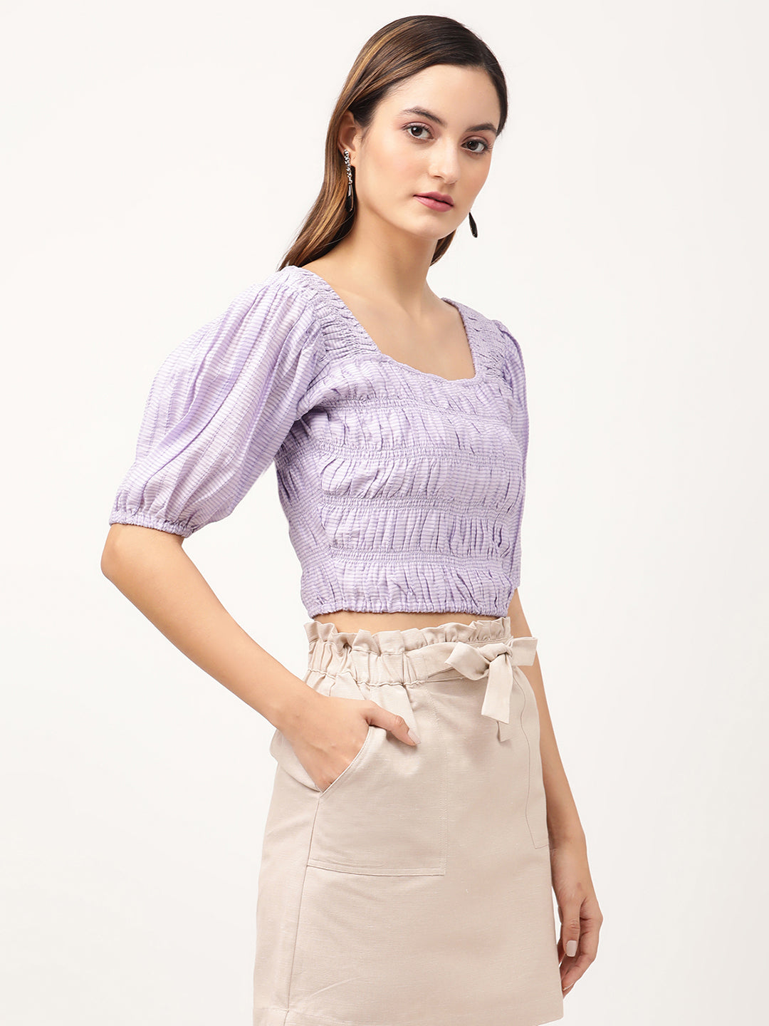 Elle Women Lilac Solid Square Neck Top