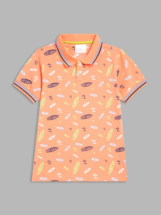 Blue Giraffe Boys Peach Printed Polo TShirt