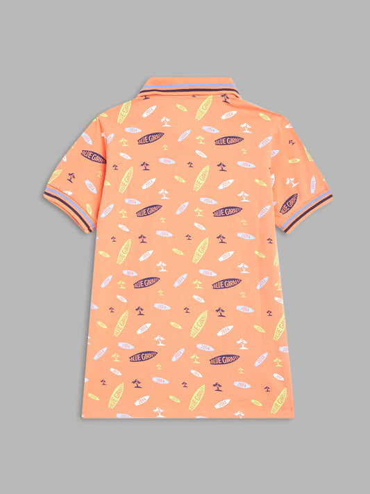 Blue Giraffe Boys Peach Printed Polo TShirt