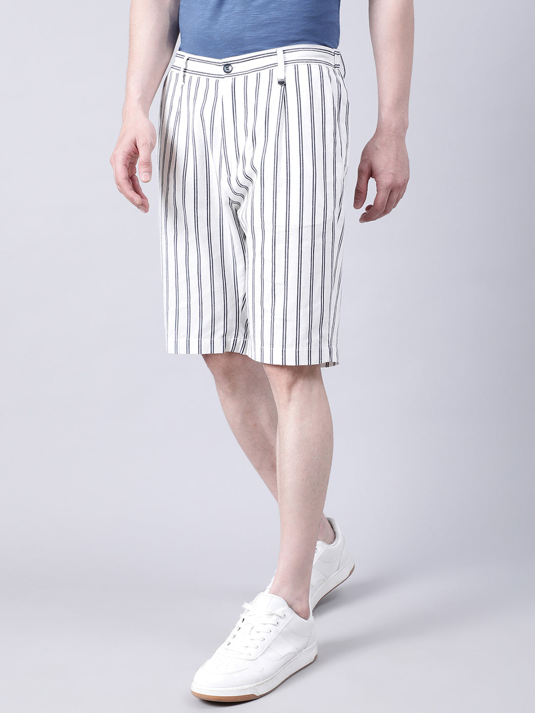 Antony Morato Men Cream-Coloured Striped Skinny Fit Shorts