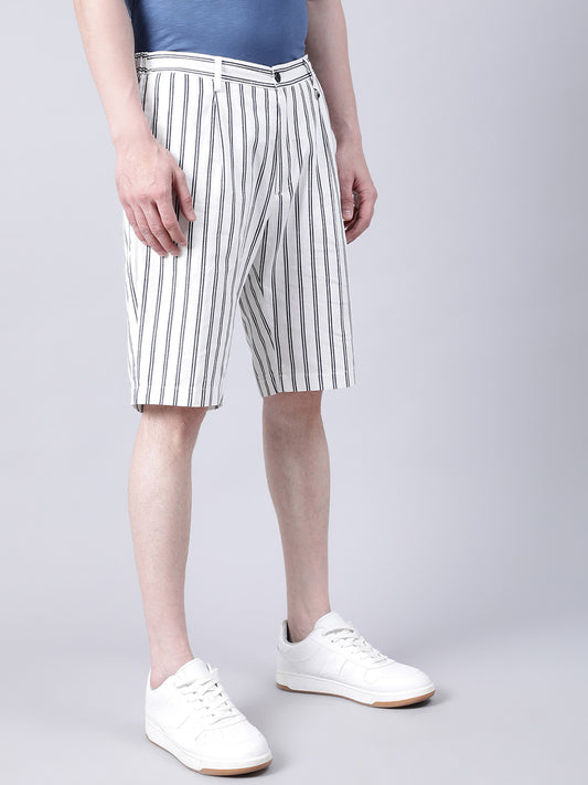 Antony Morato Men Cream-Coloured Striped Skinny Fit Shorts