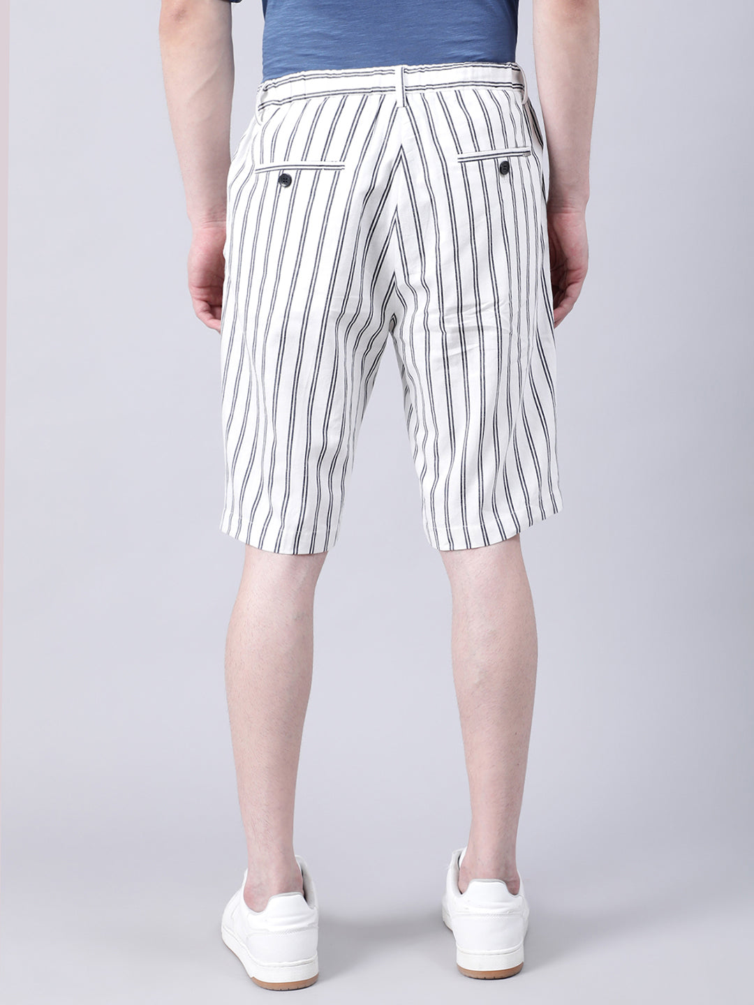 Antony Morato Men Cream-Coloured Striped Skinny Fit Shorts