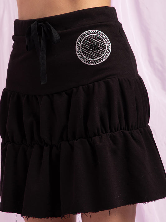 Kendall + Kylie Women Black Solid Regular Fit Skirt