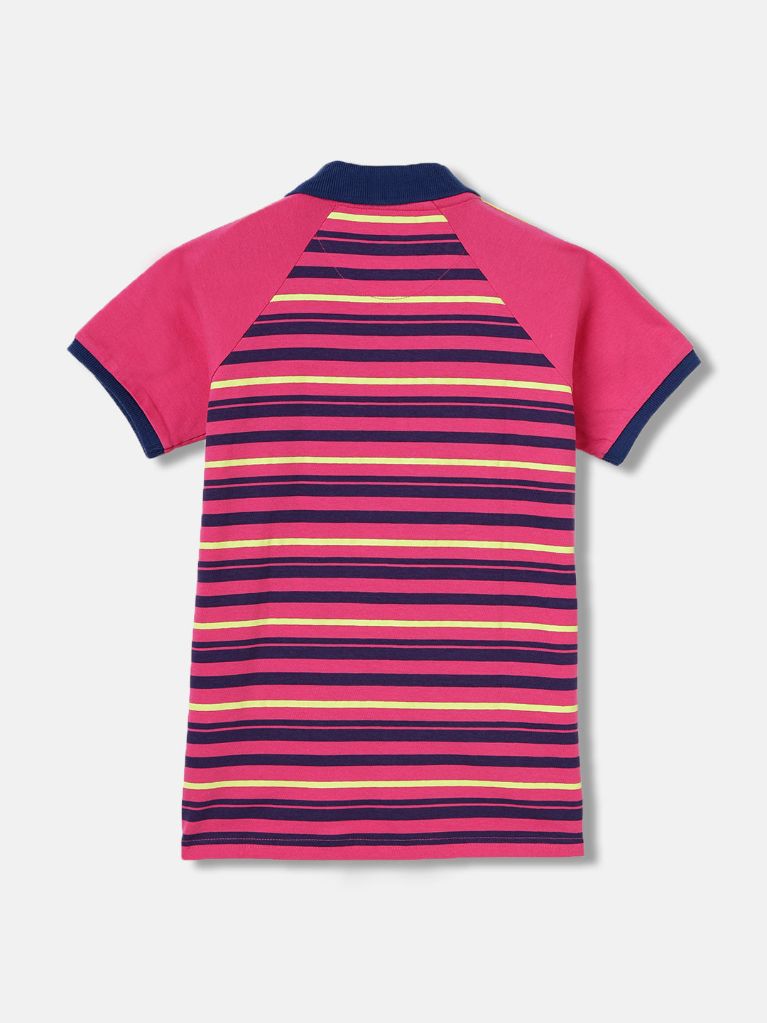 Blue Giraffe Kids Pink, Lime & Navy Striped Regular Fit Polo Tshirt