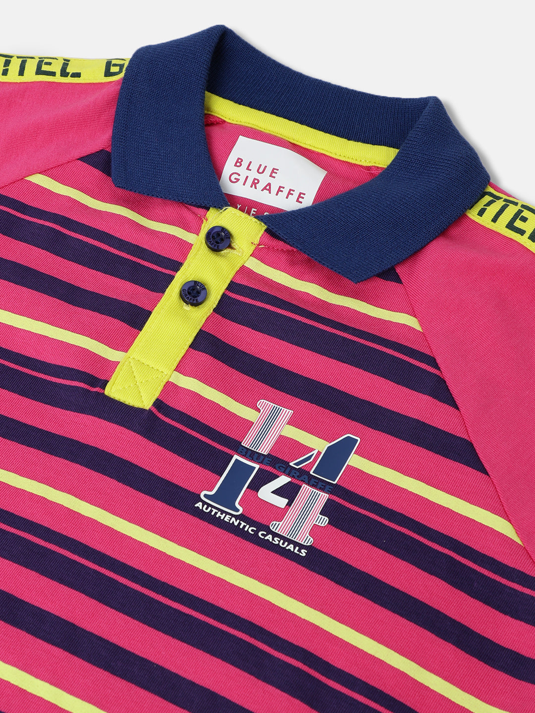Blue Giraffe Kids Pink, Lime & Navy Striped Regular Fit Polo Tshirt