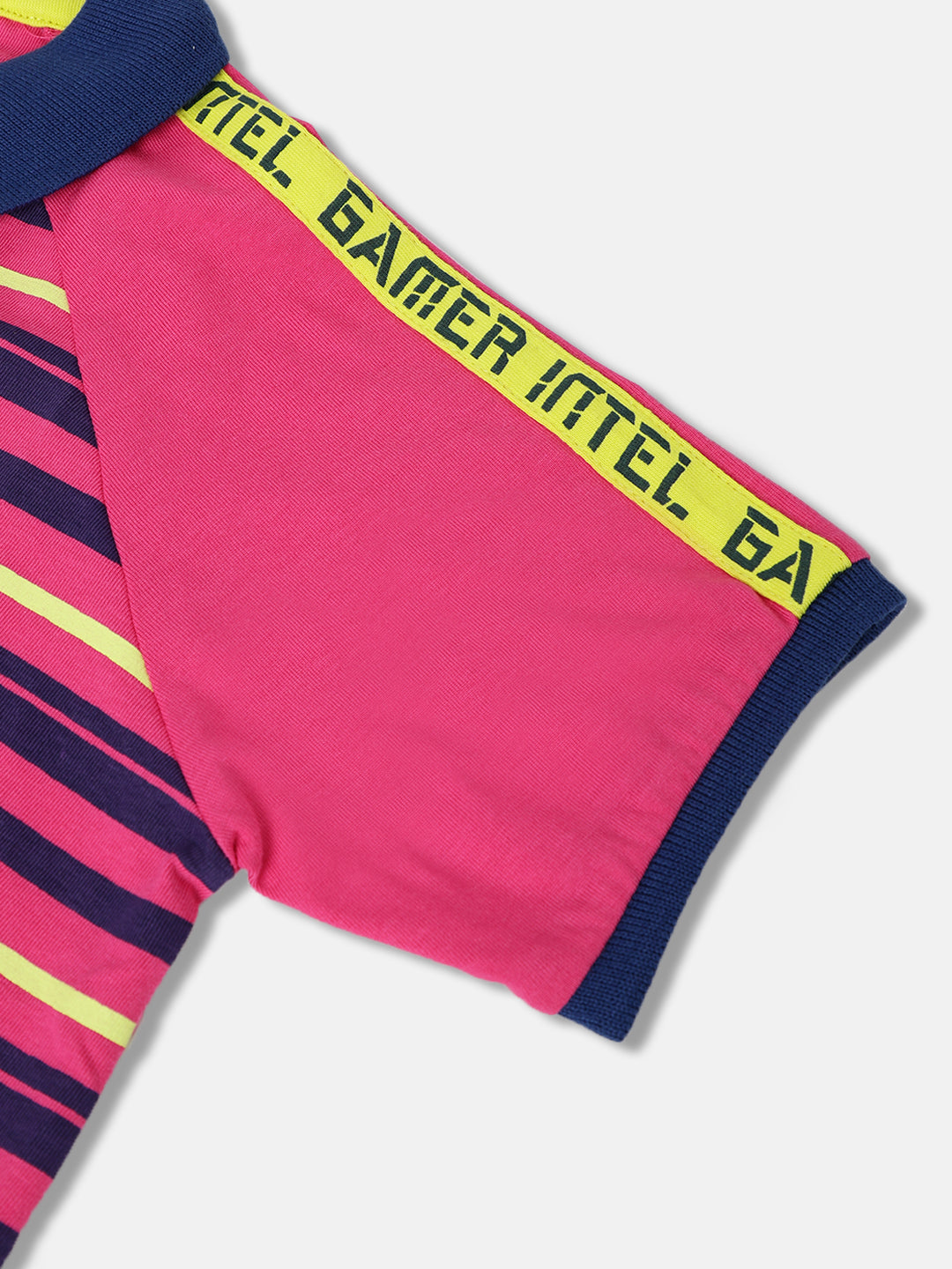 Blue Giraffe Kids Pink, Lime & Navy Striped Regular Fit Polo Tshirt