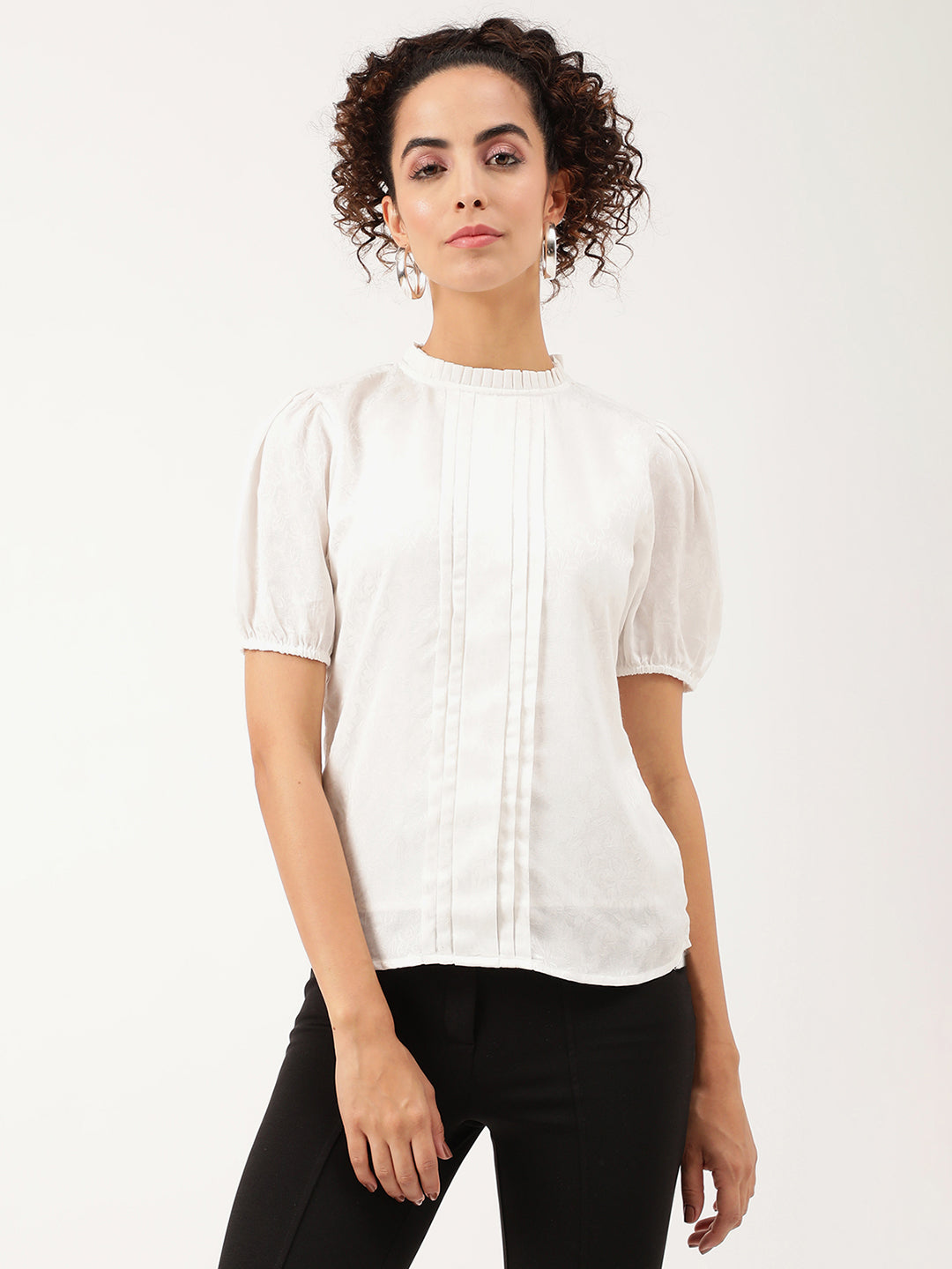 Centre Stage Women White Printed High Neck Top