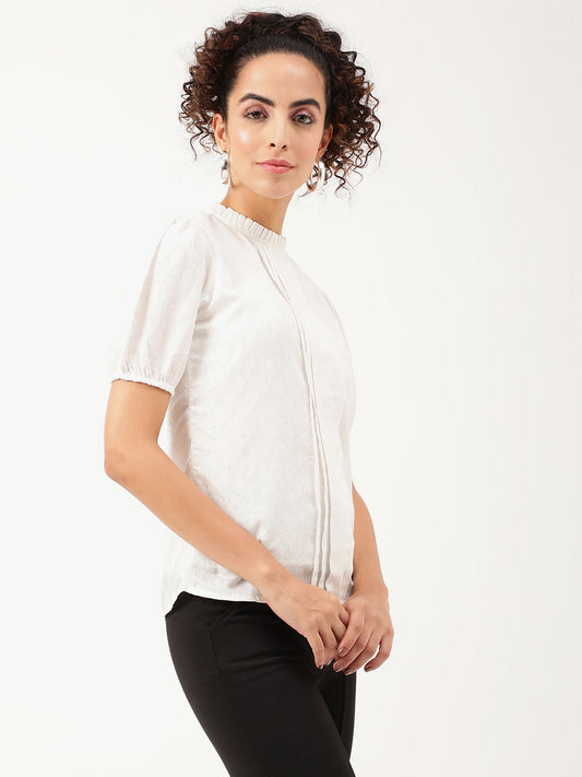 Centre Stage Women White Printed High Neck Top