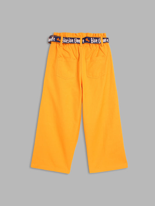Blue Giraffe Girls Orange Solid Regular Fit Trouser