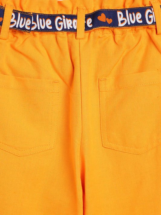 Blue Giraffe Girls Orange Solid Regular Fit Trouser
