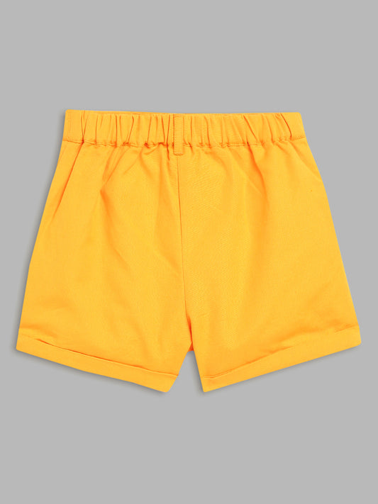 Blue Giraffe Girls Orange Solid Regular Fit Shorts