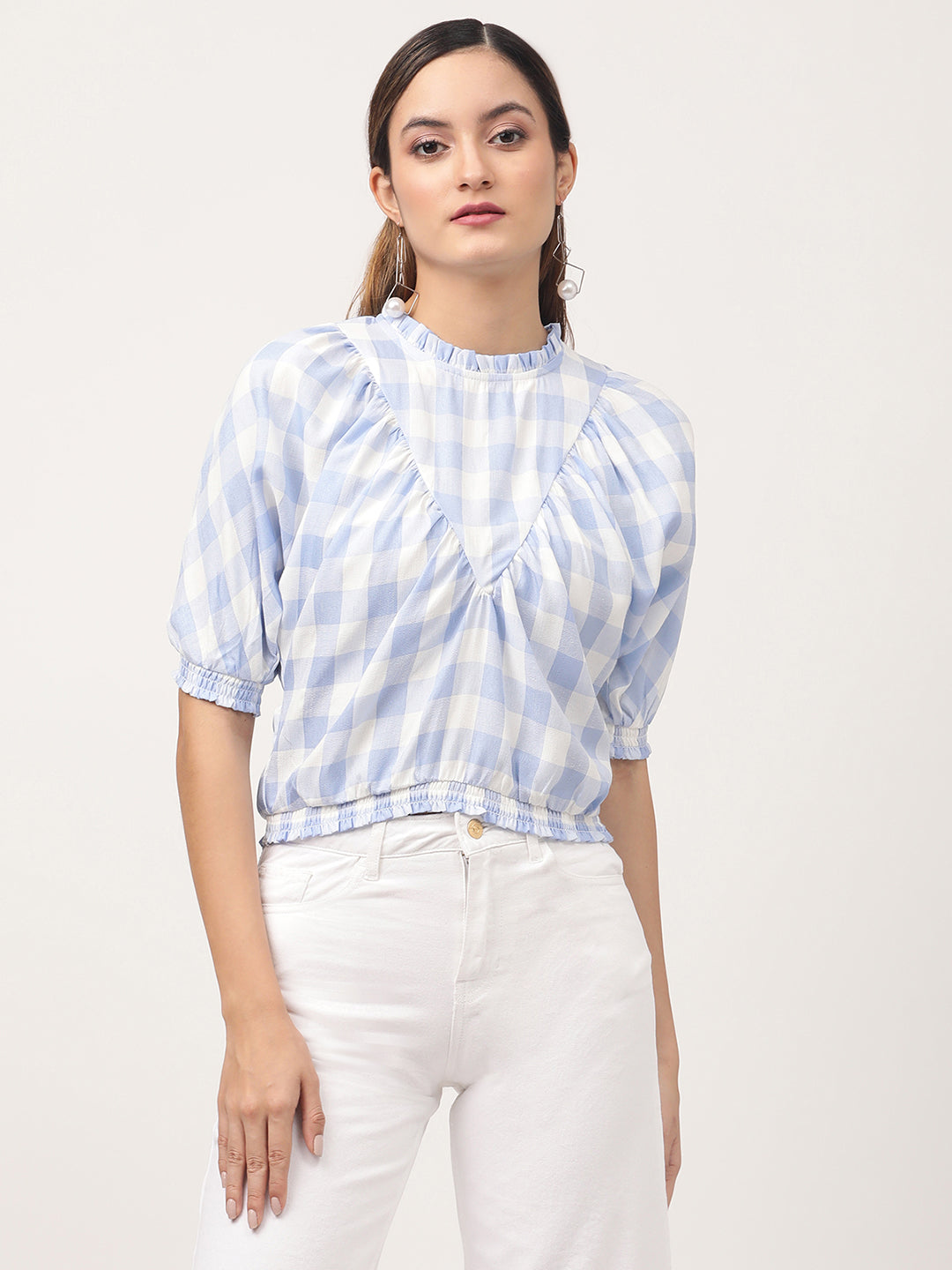 Centre Stage Women Multi Checked Round Neck Top