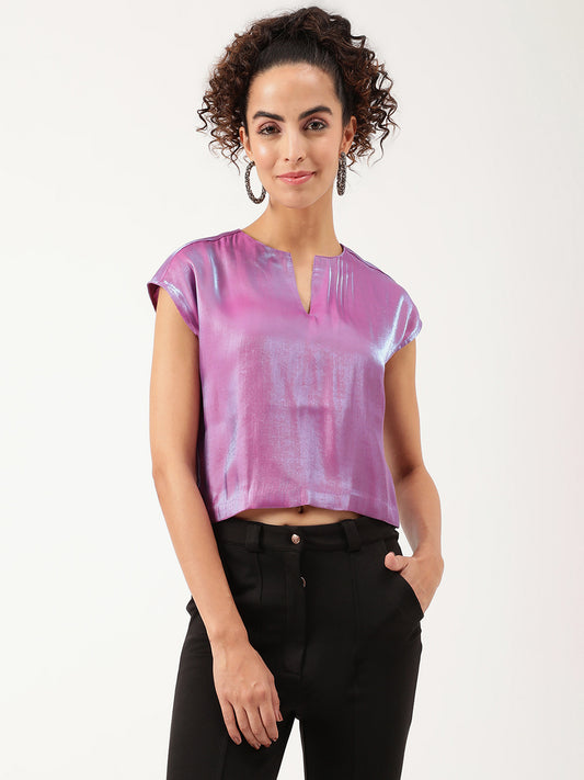 Centre Stage Women Magenta Solid Round Neck Top