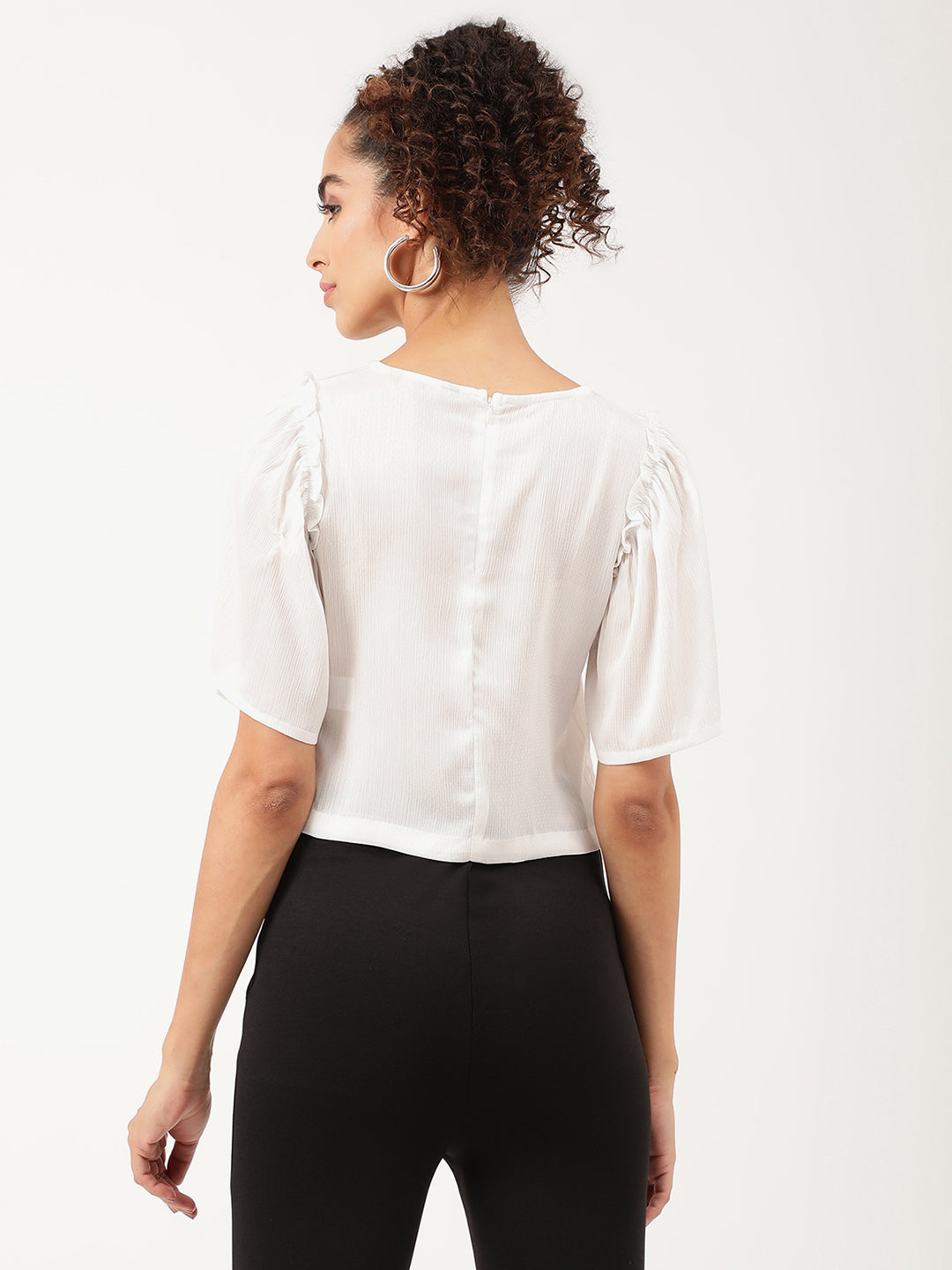 Centre Stage Women White Solid Boat Neck Top